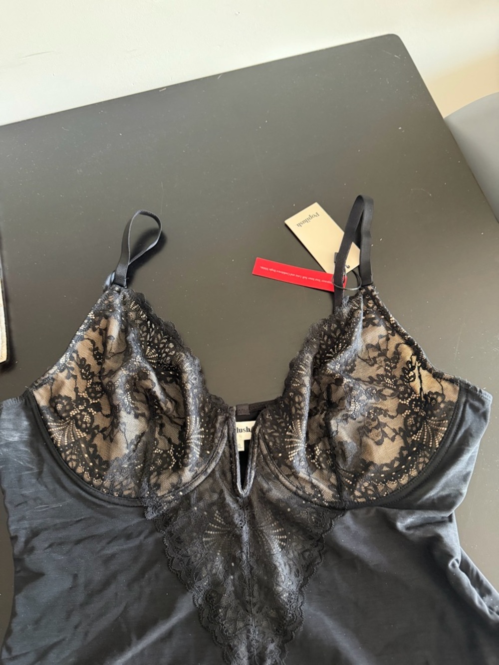 Popilush Lined Black Lace shapewear Bodysuit